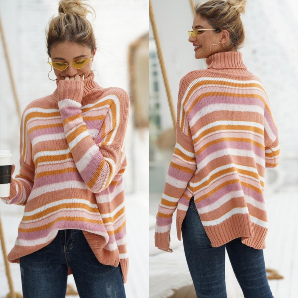 Oversized striped turtleneck sweater - Picture 2 of 8